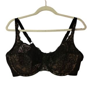 Lunaire Black Floral Lace Unlined Underwire Bra 40D FullCoverage Feminine Beauty